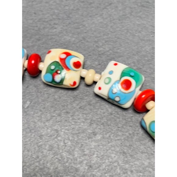 Colorful Lampwork Bead Squares with Red & Blue Dots 13 beads - Picture 9 of 12